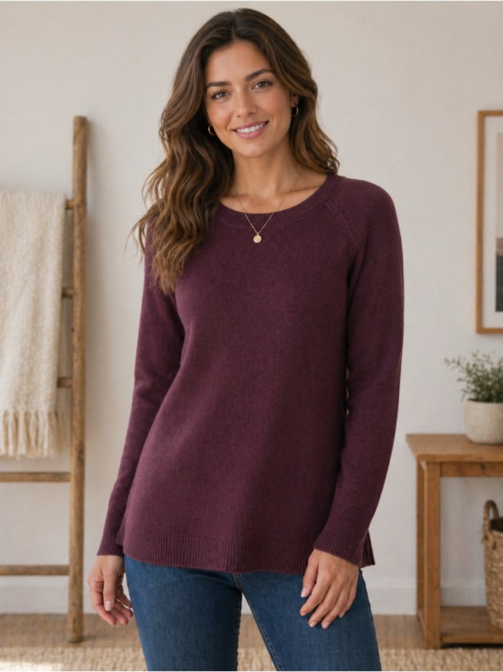 LOFT Plum Raglan Crewneck Sweater